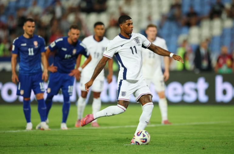 Marcus Rashford in azione.