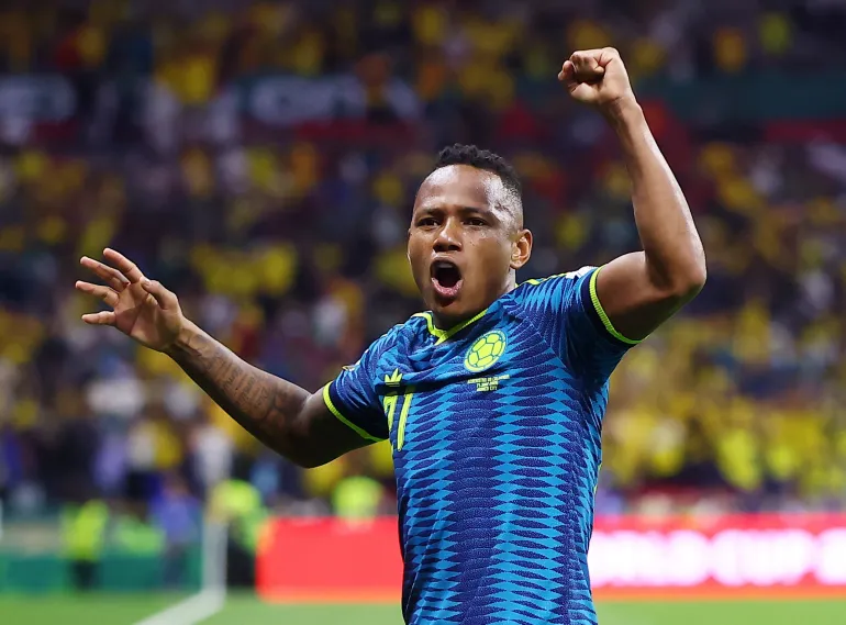 Calcio Calcio - Coppa del mondo FIFA 2026 - Gruppo K - Uzbekistan v Colombia - Estadio Azteca, Città del Messico, Messico - 17 giugno 2026 Jaminton Campaz della Colombia festeggia dopo la partita REUTERS/Eloisa Sanchez