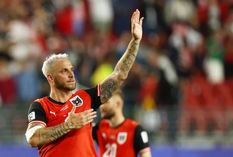 Marko Arnautovic dell'Austria festeggia dopo la partita