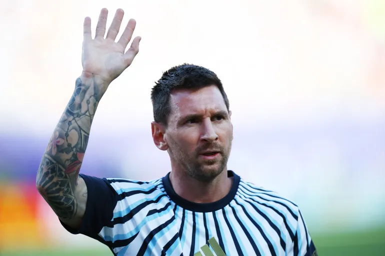 Lionel Messi dell'Argentina prima dello scontro con la Svizzera