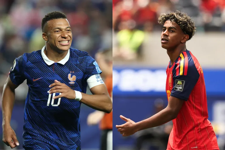 Il francese Kylian Mbappe, a sinistra, e lo spagnolo Lamine Yamal si affronteranno nella prima semifinale dei Mondiali 2026