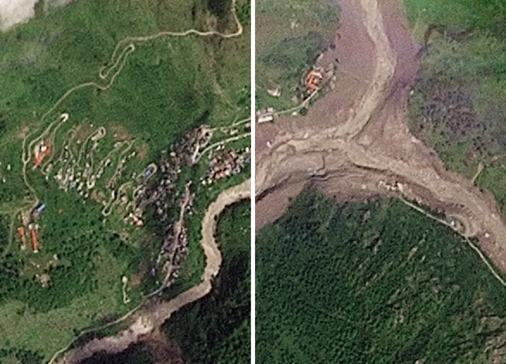 Le immagini satellitari mostrano la distruzione causata dalle inondazioni del Nepal e del Tibet