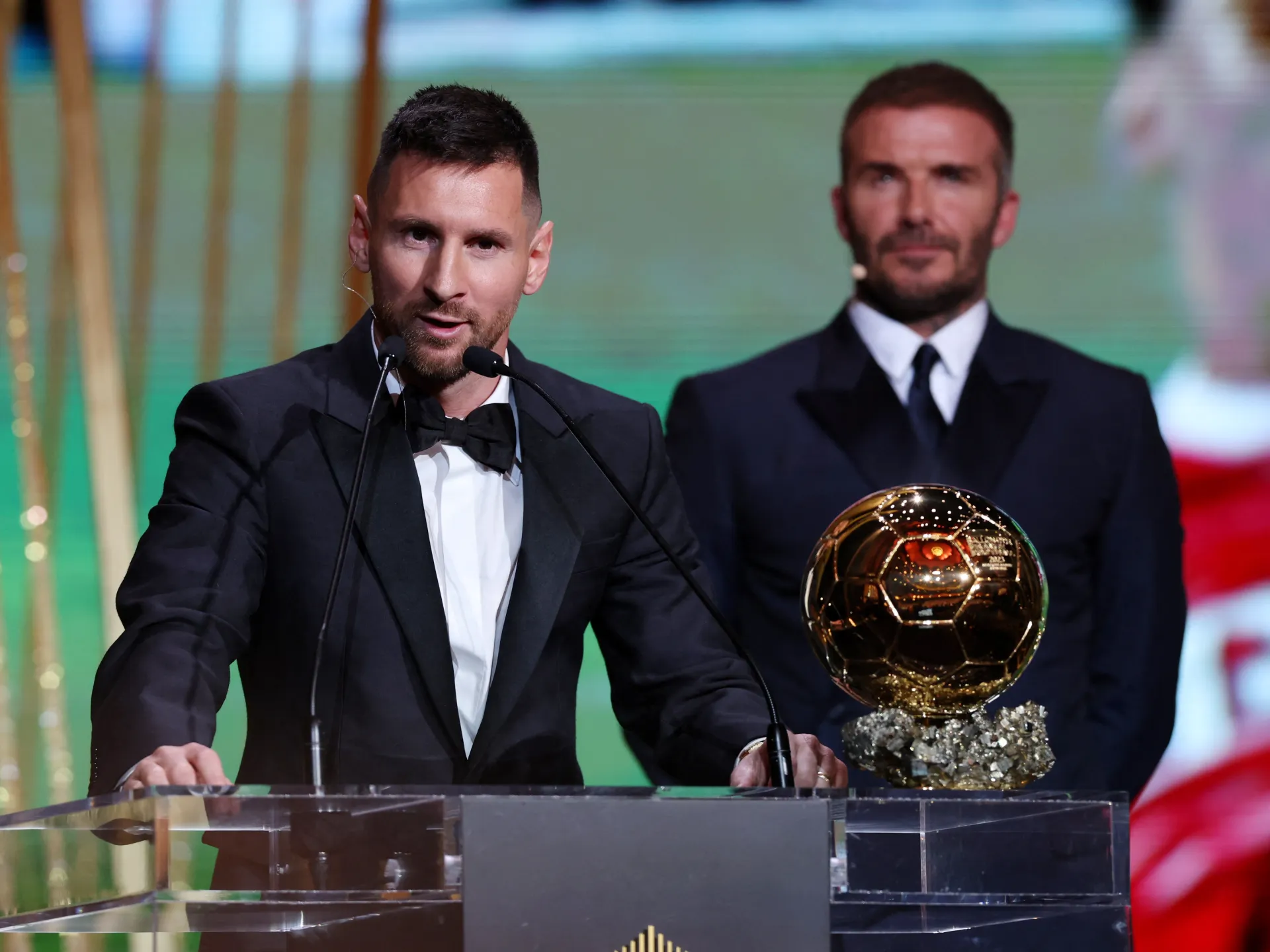 Beckham sostiene Messi per il Pallone d'Oro dopo aver segnato il 100esimo gol dell'Inter Miami