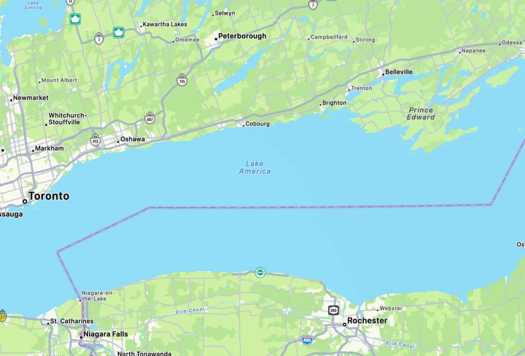 Apple cambia il nome del Lago Ontario in "Lake America" nell'app Mappe