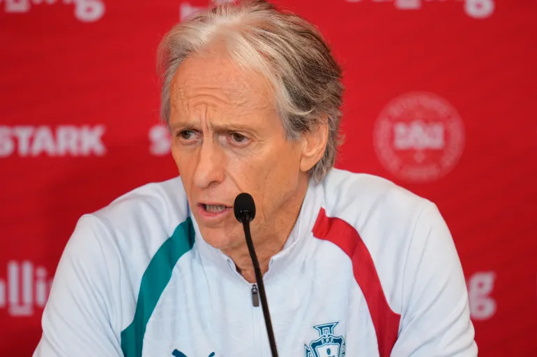 L'allenatore del Portogallo Jorge Jesus tiene una conferenza stampa a Helsingor, in Danimarca, il 30 settembre 2026, alla vigilia della partita del Gruppo A4 della Nations League contro la Danimarca.